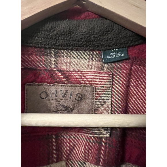 Orvis Heavyweight Flannel Shirt Jacket Mens L Red Plaid Shacket 100% Cotton - Picture 3 of 5